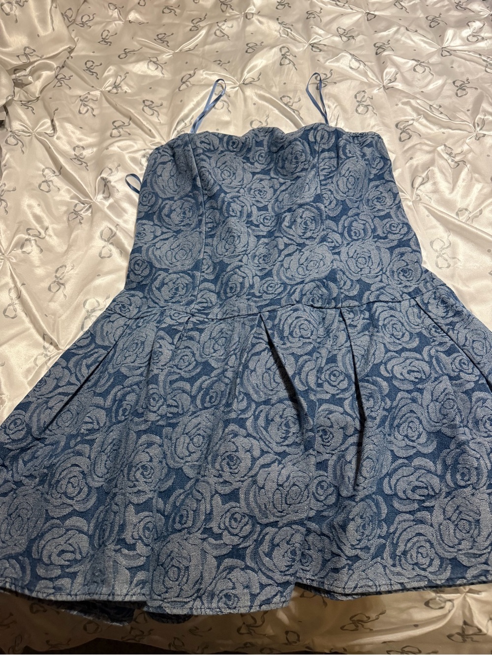 Blue Floral Mini Dress with Spaghetti Straps